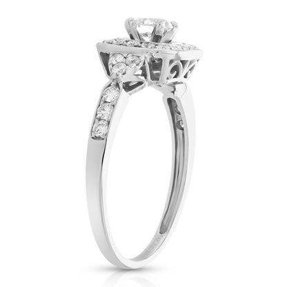 Cushion Halo Round Engagement Ring