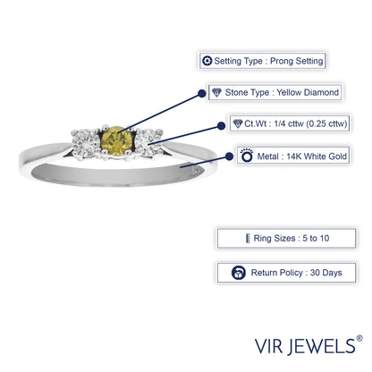 Yellow & White Diamond Three Stone Ring