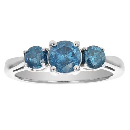 Blue Diamond Three Stone Engagement Ring