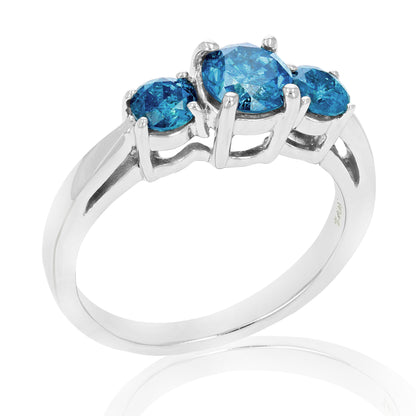 Blue Diamond Three Stone Engagement Ring