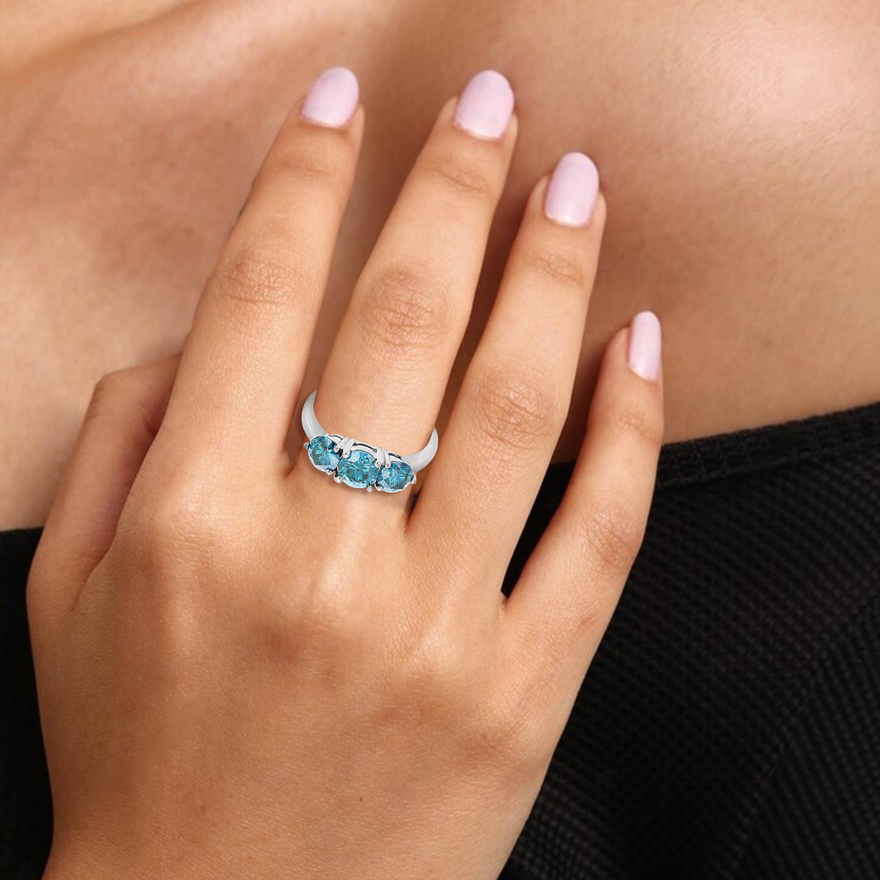 Three Stone Blue Engagement Ring
