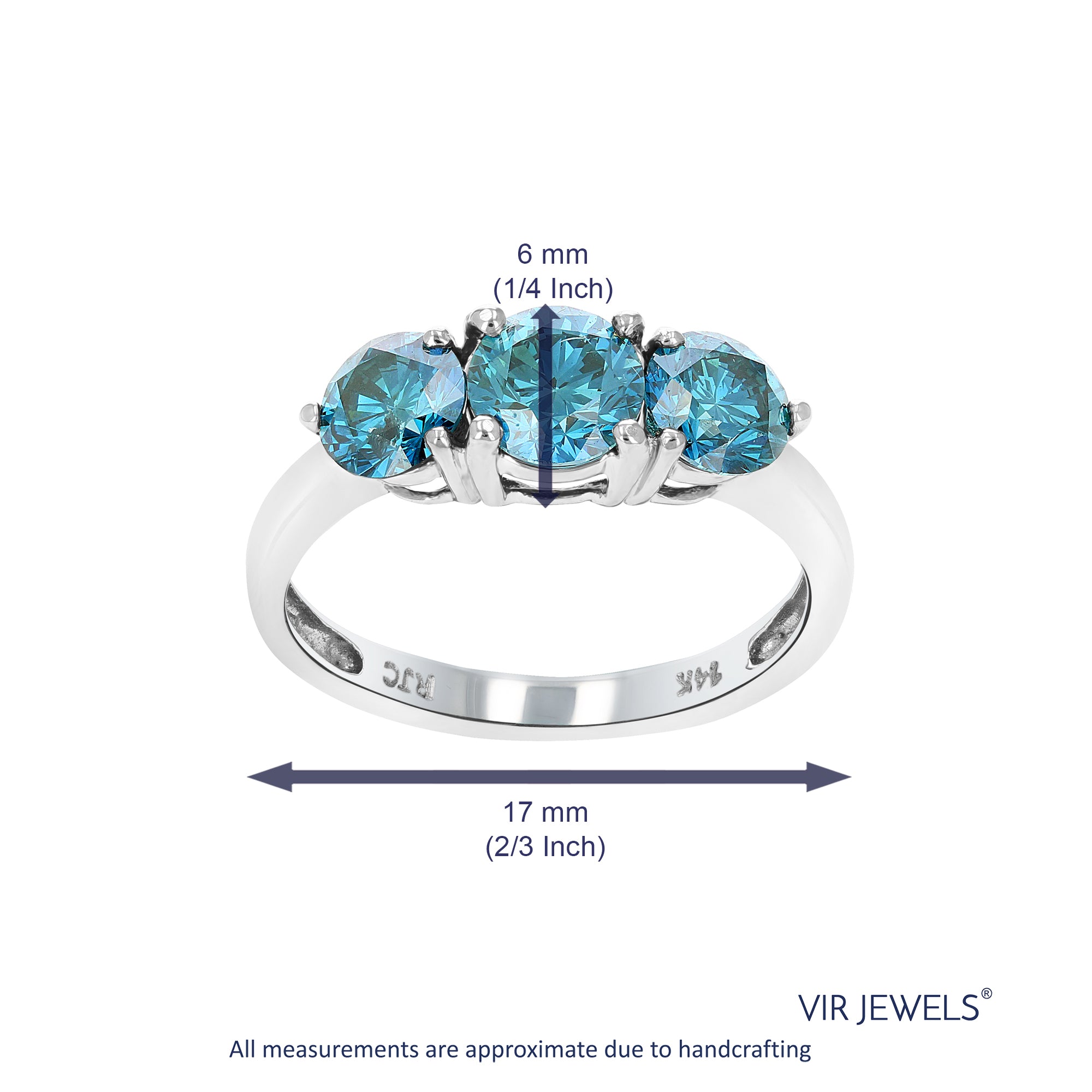 Three Stone Blue Engagement Ring