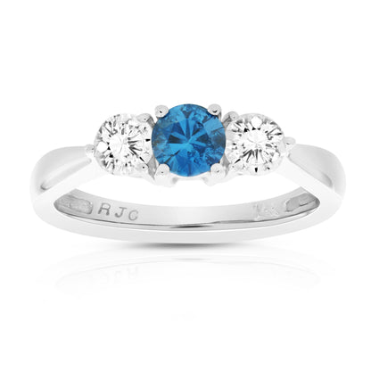 Blue, White Three Stone Ring