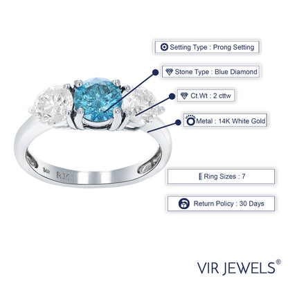 3 Stone Blue White Diamond Band