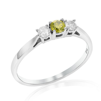 Yellow & White Diamond Three Stone Ring