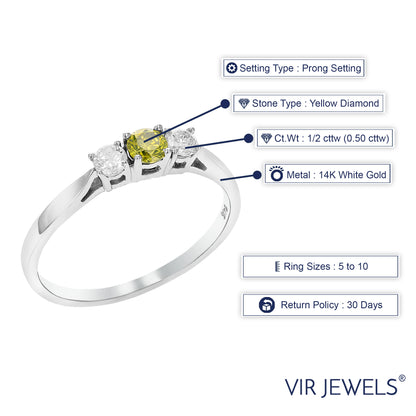 Yellow & White Diamond Three Stone Ring