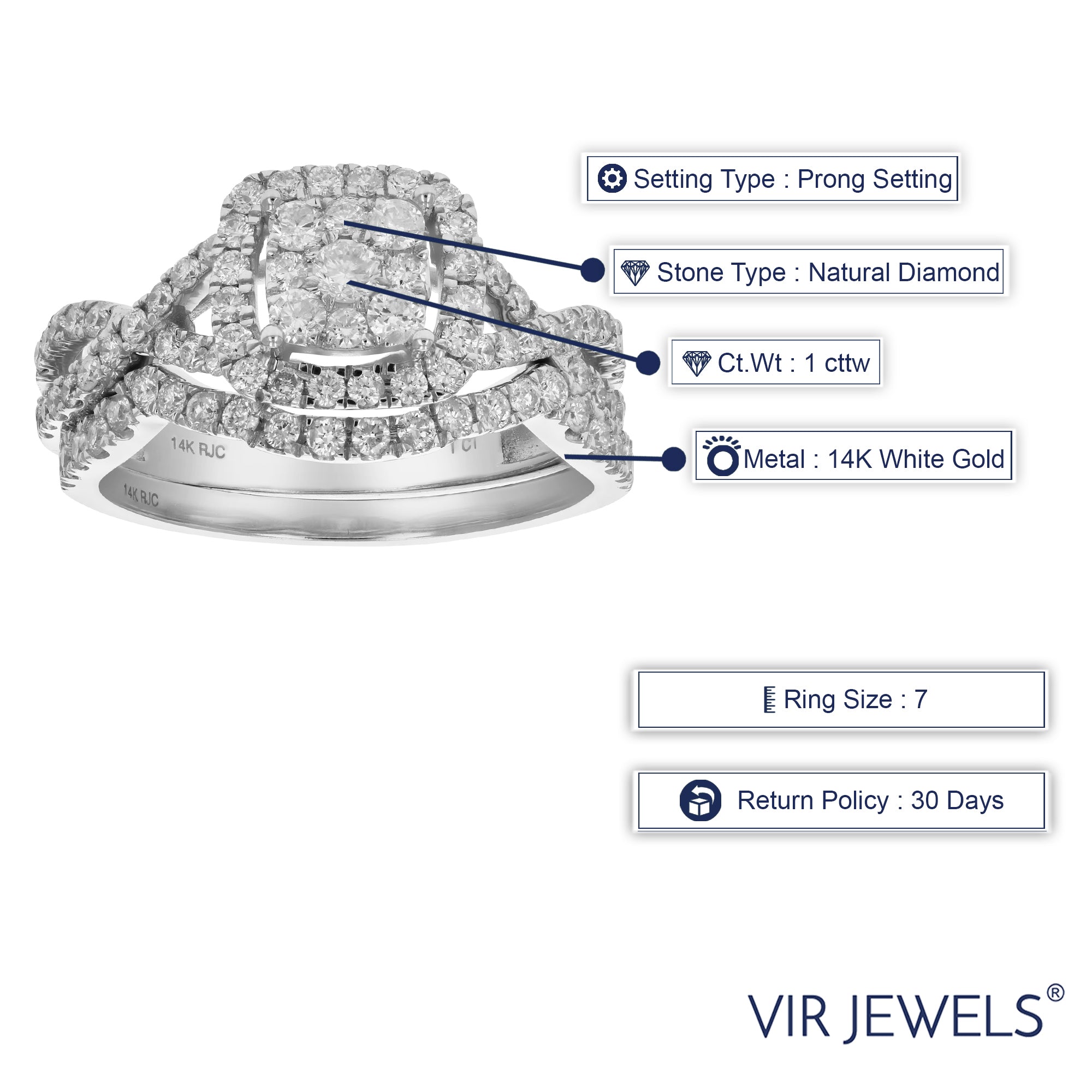 Cushion Cluster Diamond Bridal Ring Set