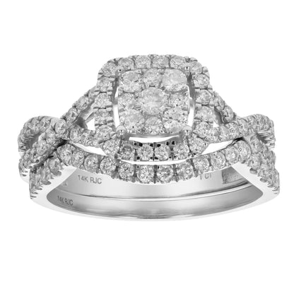 Cushion Cluster Diamond Bridal Ring Set