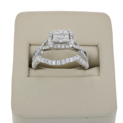 Cushion Cluster Diamond Bridal Ring Set