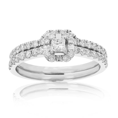 Cushion Halo Diamond Bridal Set