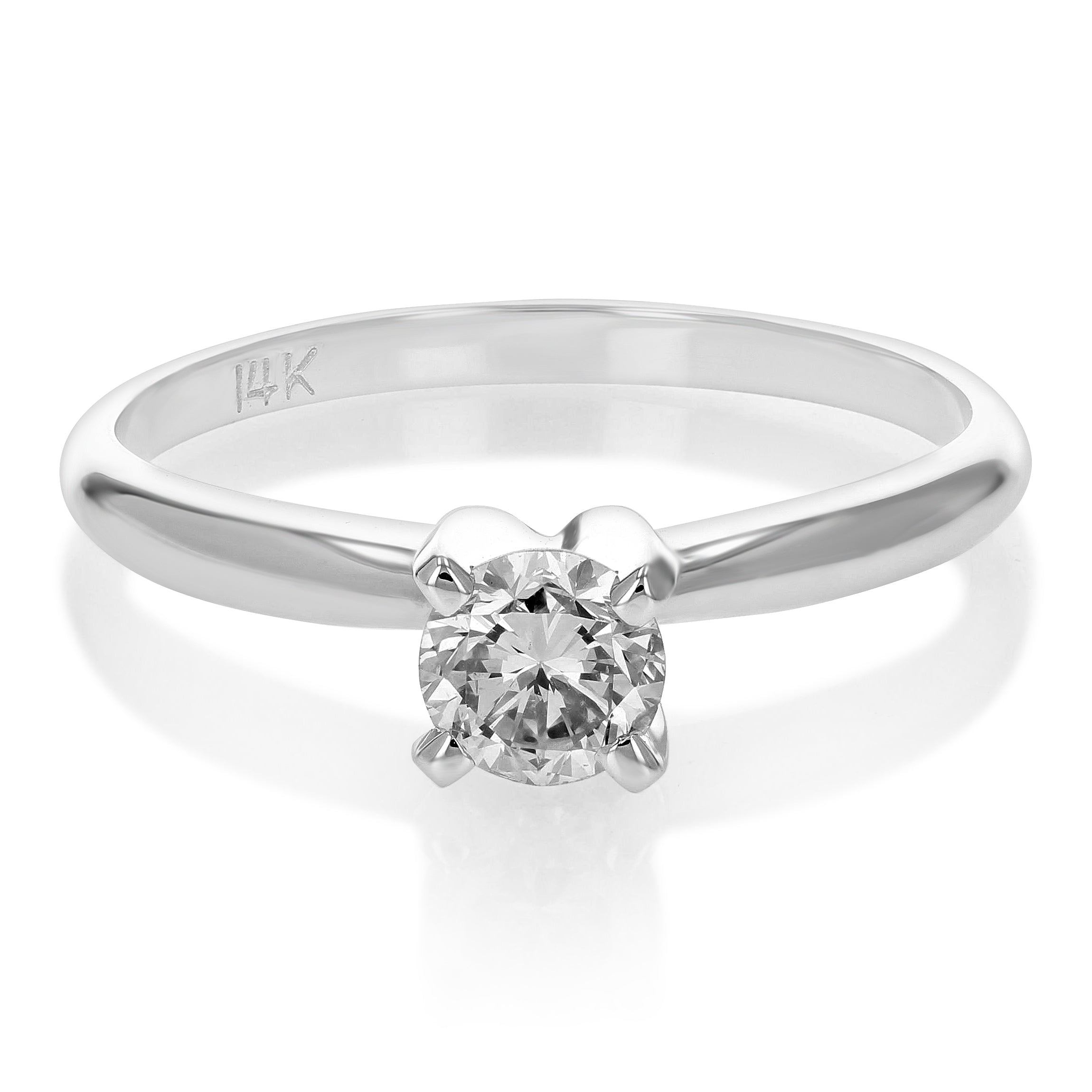 0.60 cttw SI2 H-I Diamond Solitaire Engagement Ring 14K White Gold Round Size 7