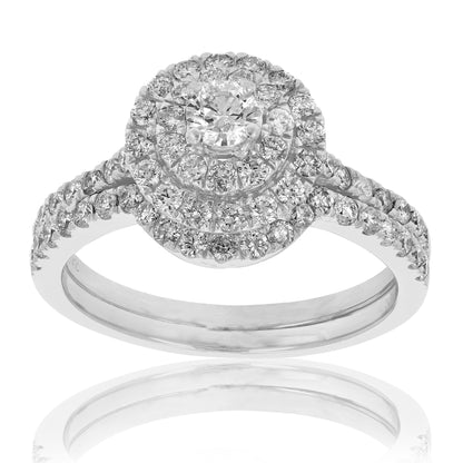 French Pave Diamond Halo Bridal Set