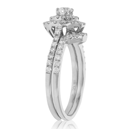 French Pave Diamond Halo Bridal Set