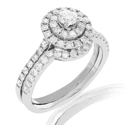 French Pave Diamond Halo Bridal Set