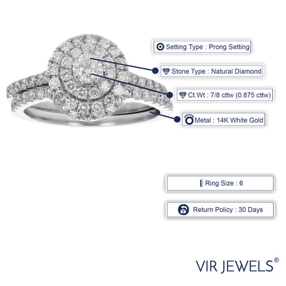 French Pave Diamond Halo Bridal Set