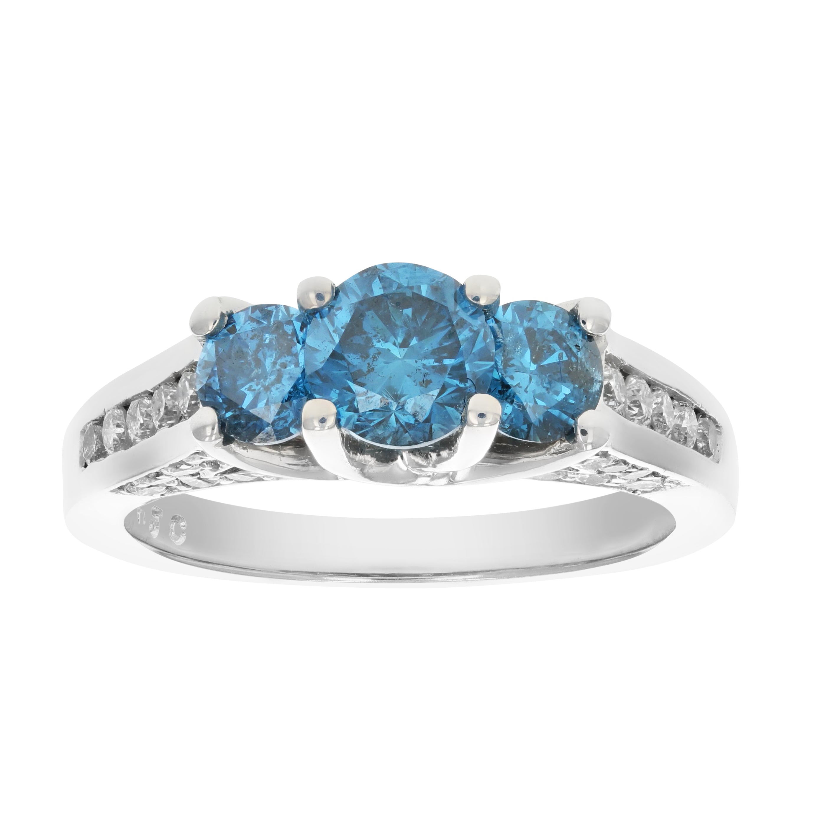 Blue Diamond 3 Stone Engagement Ring