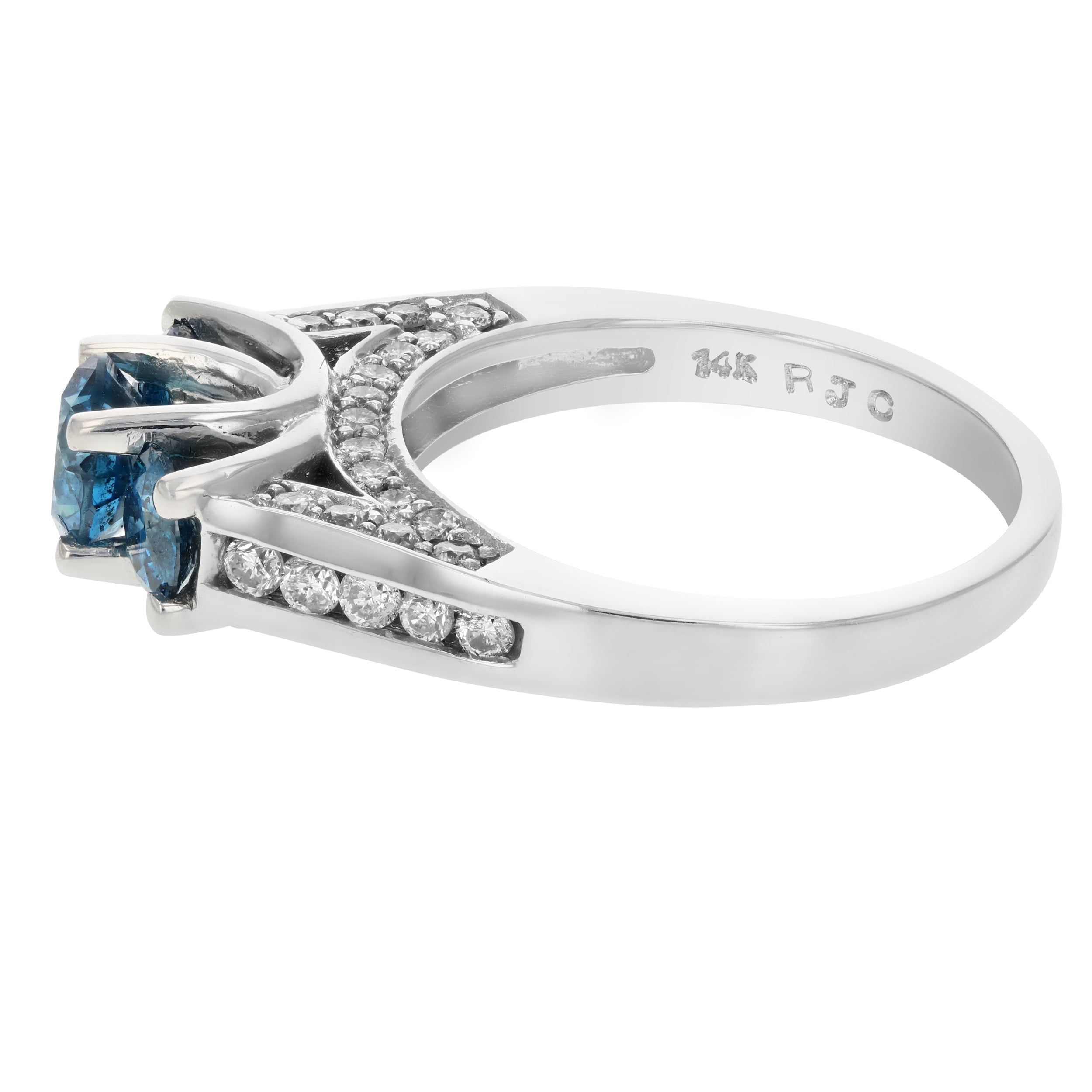 Blue Diamond 3 Stone Engagement Ring