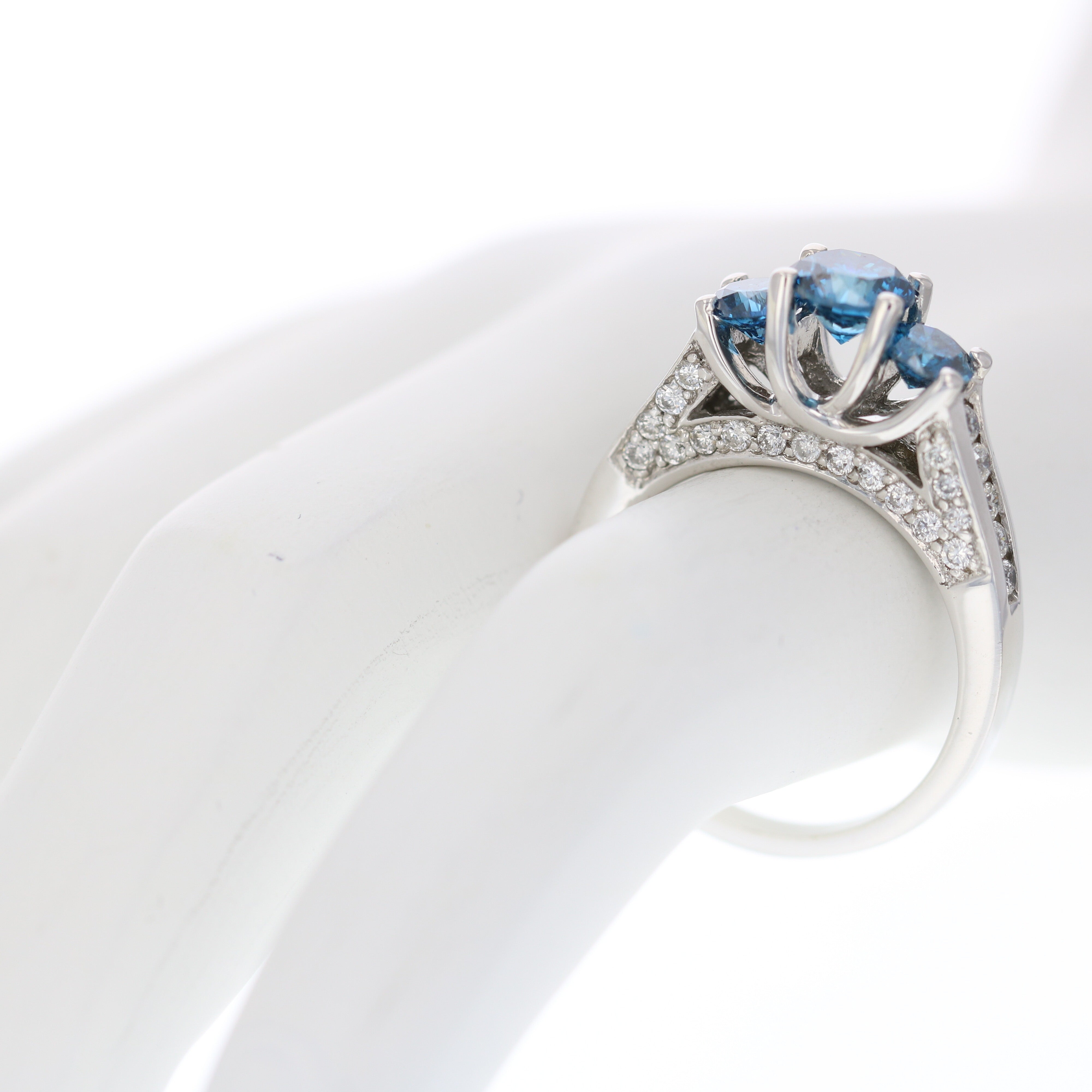 Blue Diamond 3 Stone Engagement Ring