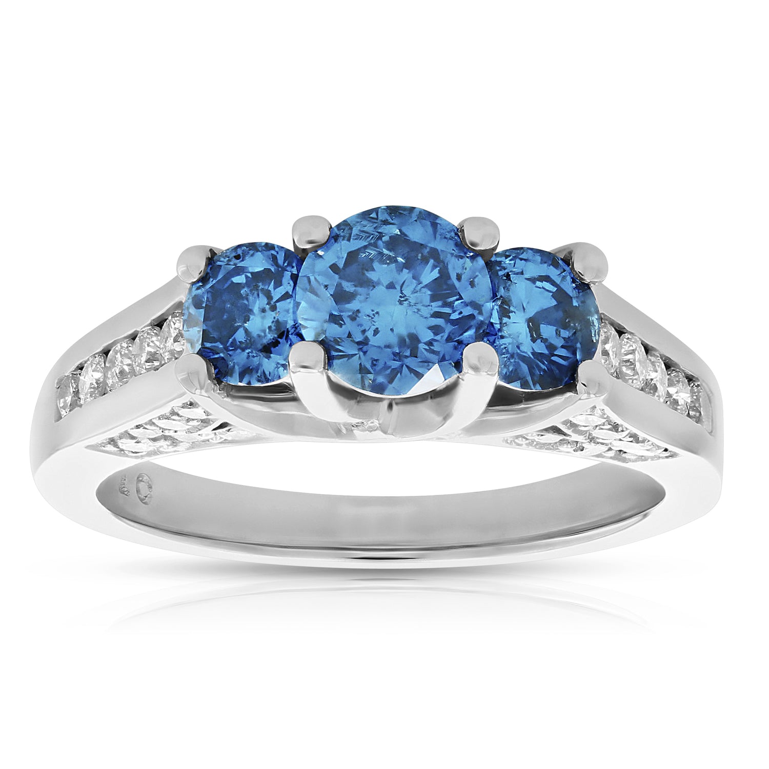 Blue Diamond 3 Stone Engagement Ring