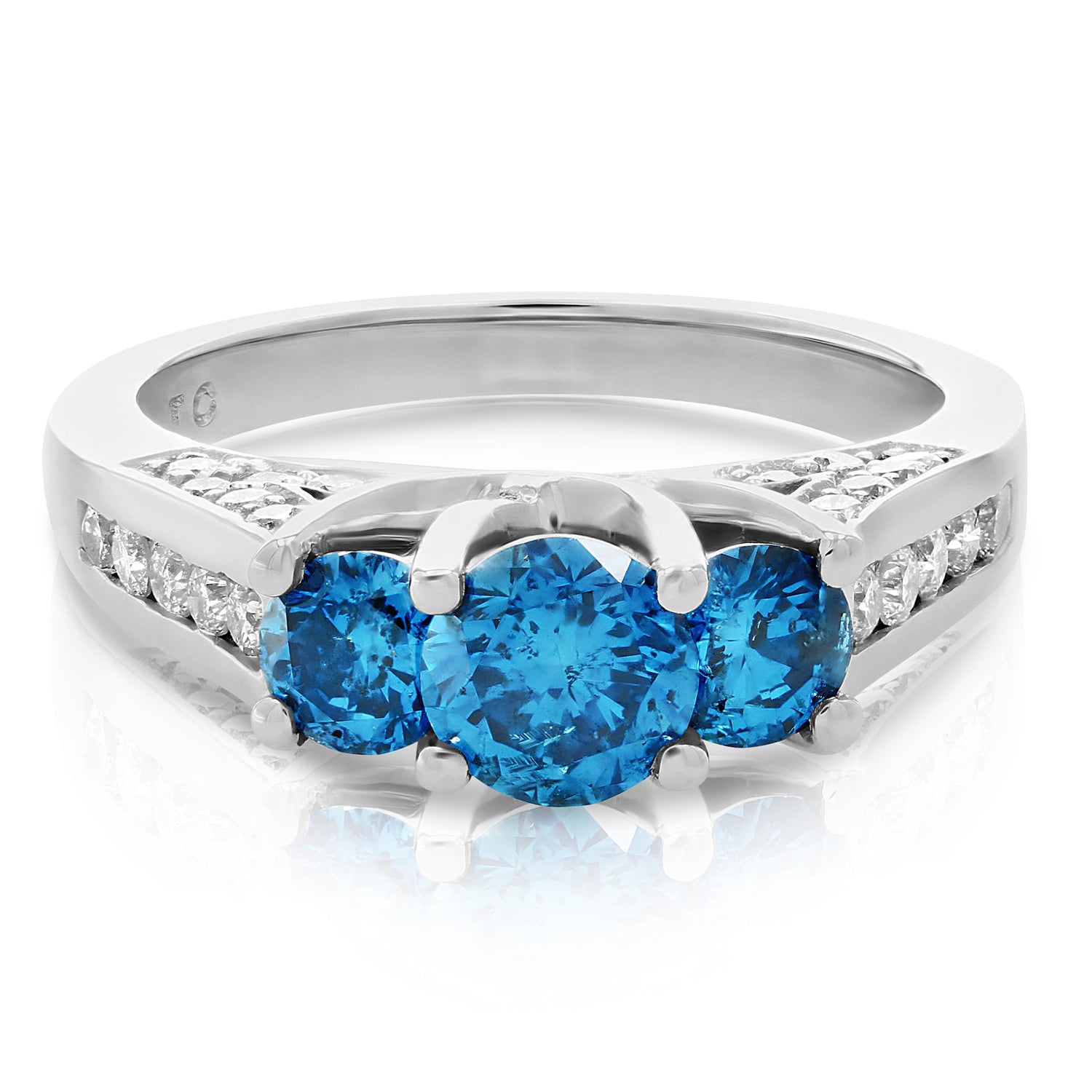 Blue Diamond 3 Stone Engagement Ring