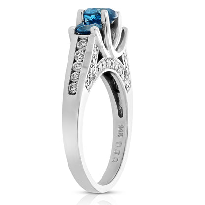 Blue Diamond 3 Stone Engagement Ring