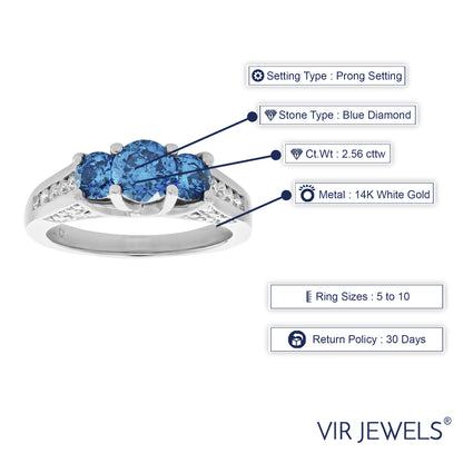 Blue Diamond 3 Stone Engagement Ring