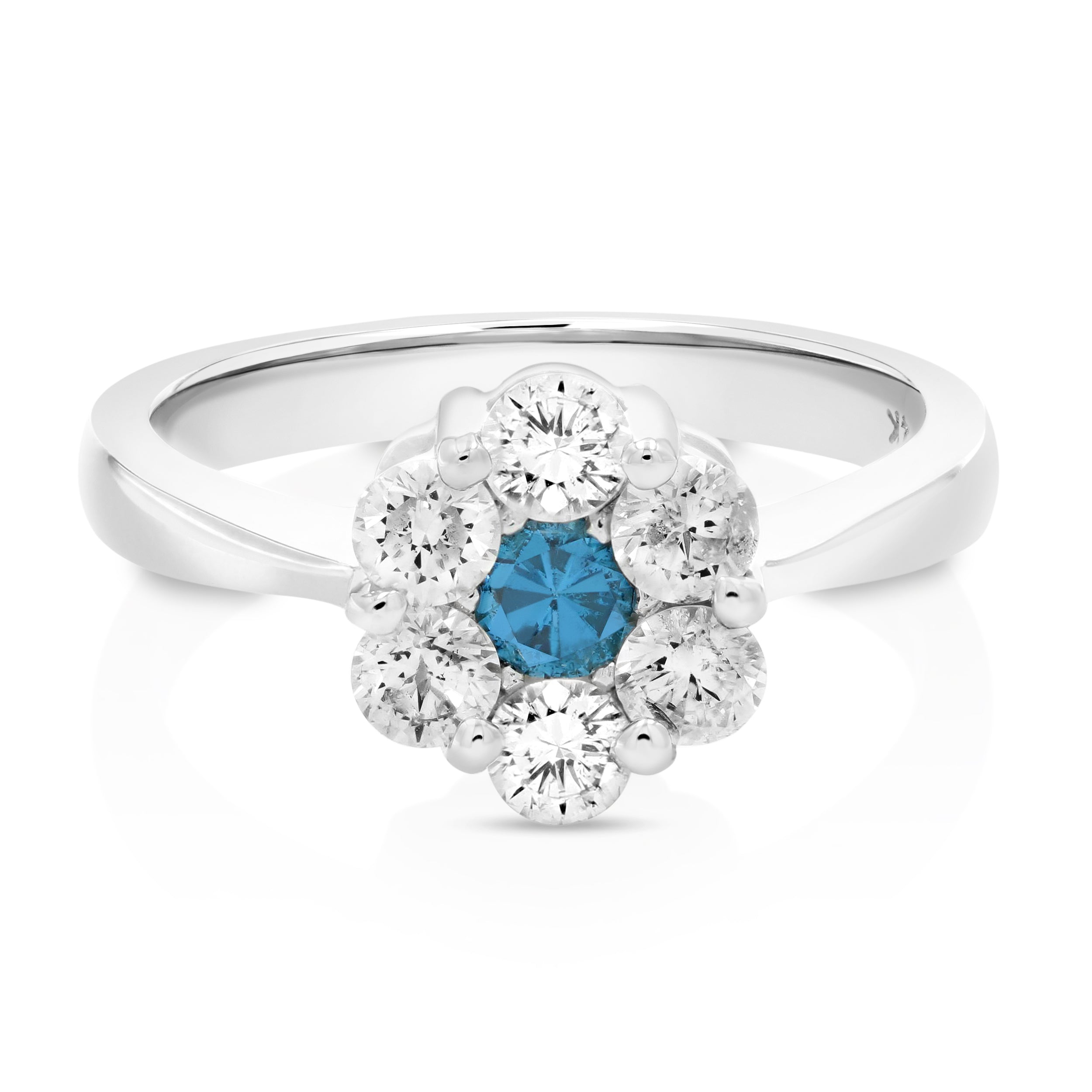 Blue & White Diamond Flower Engagement Ring