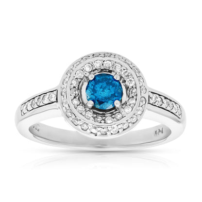 Blue Halo Diamond Engagement Ring