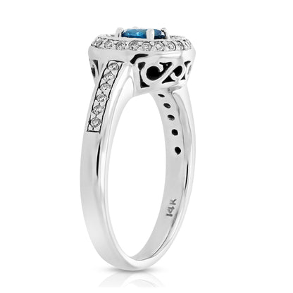 Blue Halo Diamond Engagement Ring