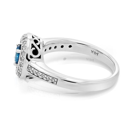 Blue Halo Diamond Engagement Ring