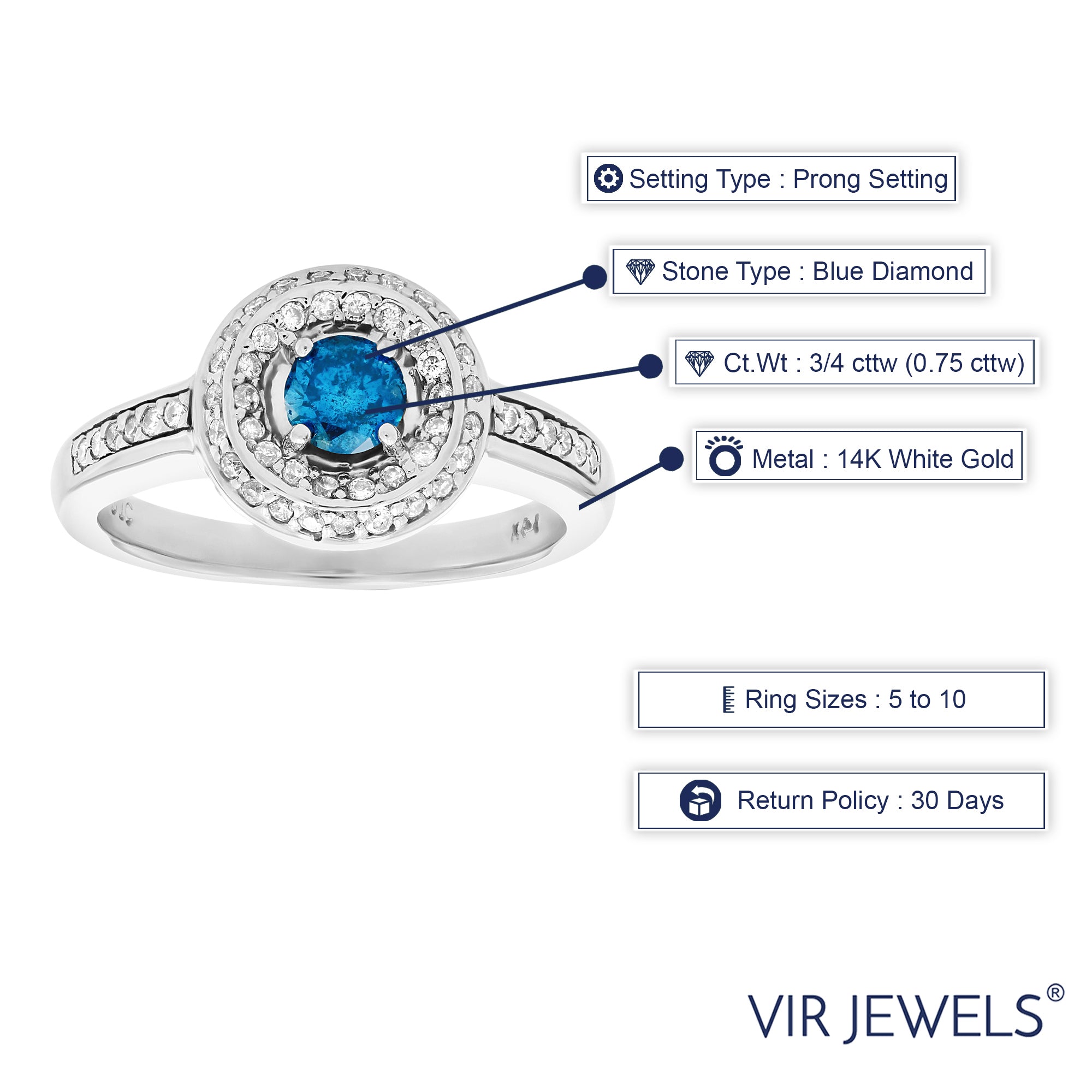 Blue Halo Diamond Engagement Ring