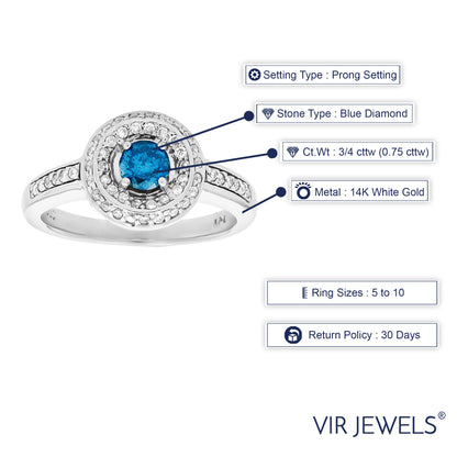 Blue Halo Diamond Engagement Ring