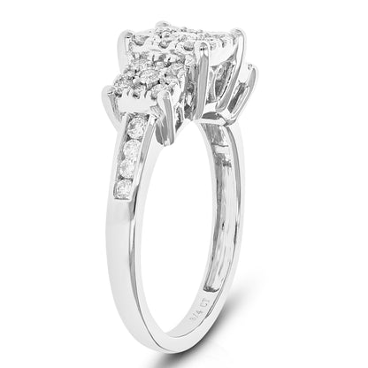 Cluster Three Stone Engagement Ring