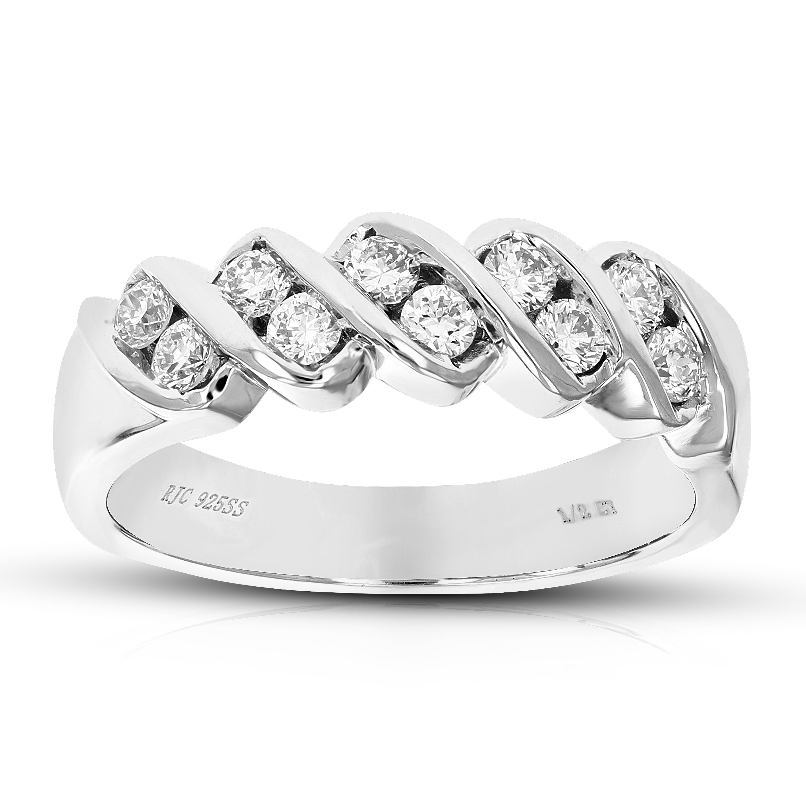 Round Diamond Swirl Wedding Band