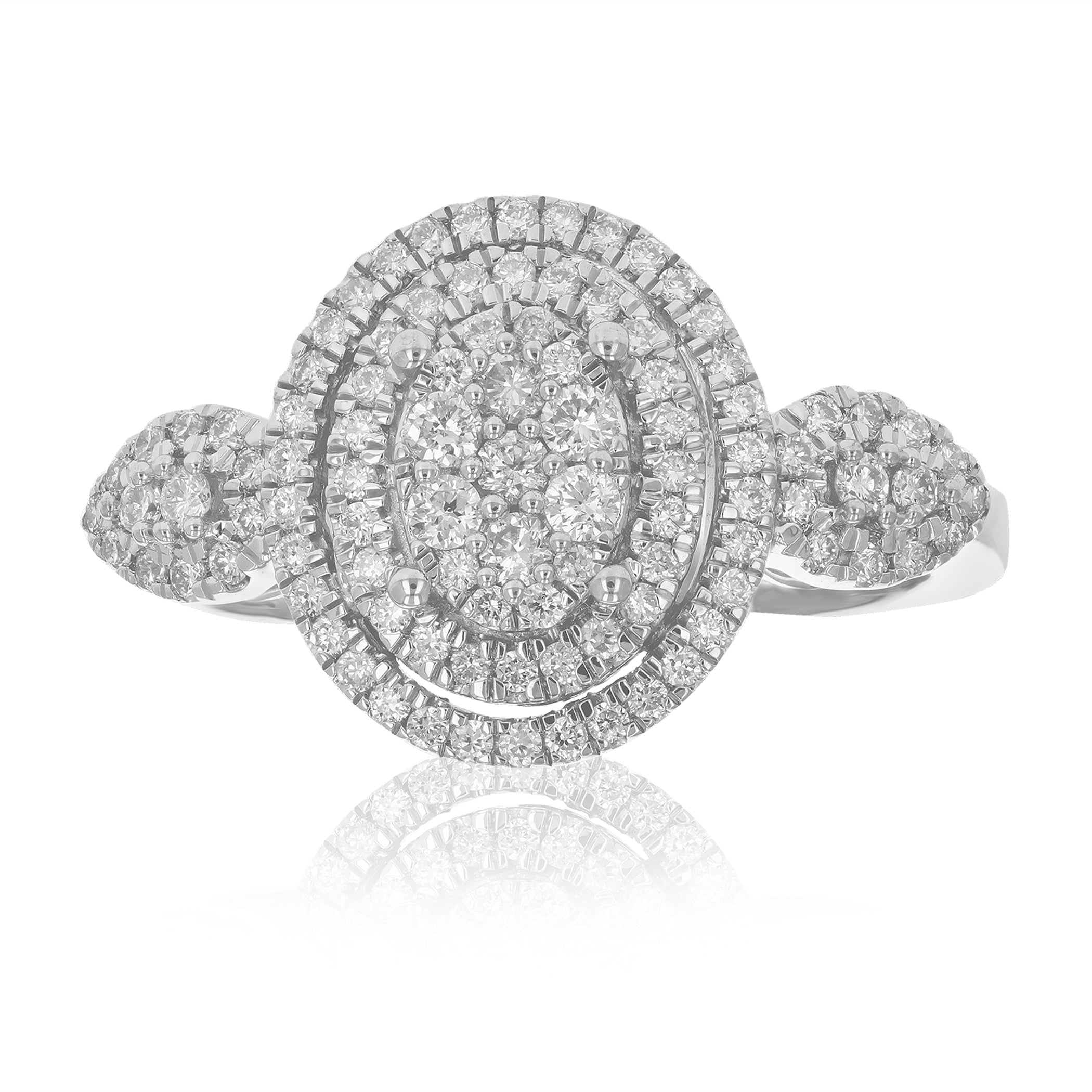 Three Stone Cluster Oval Engagement Ring