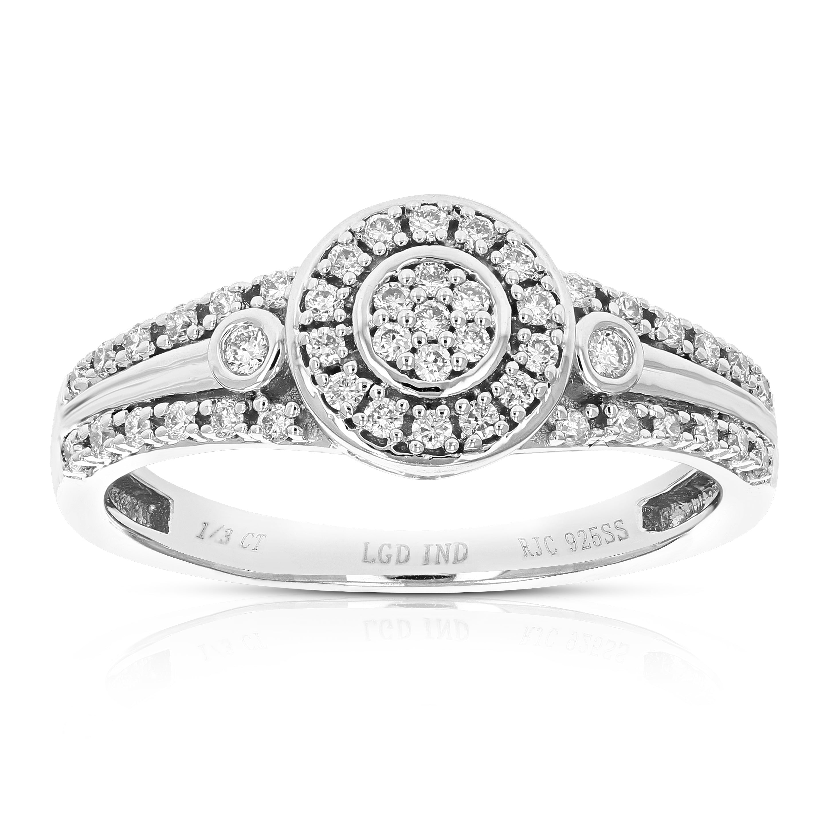 Three Stone Halo Diamond Engagement Ring