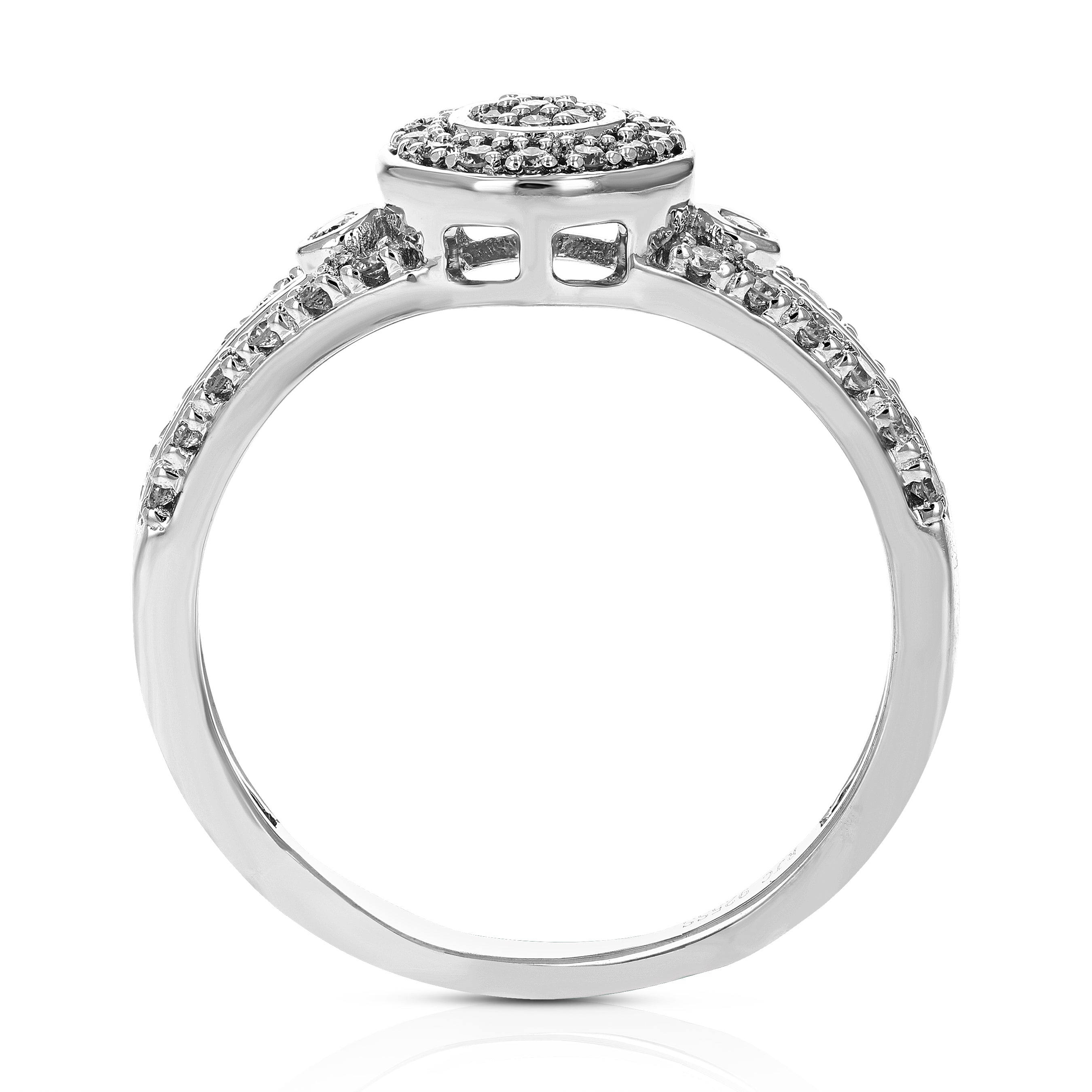 Three Stone Halo Diamond Engagement Ring