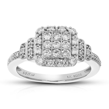 Cushion Diamond Cluster Engagement Ring