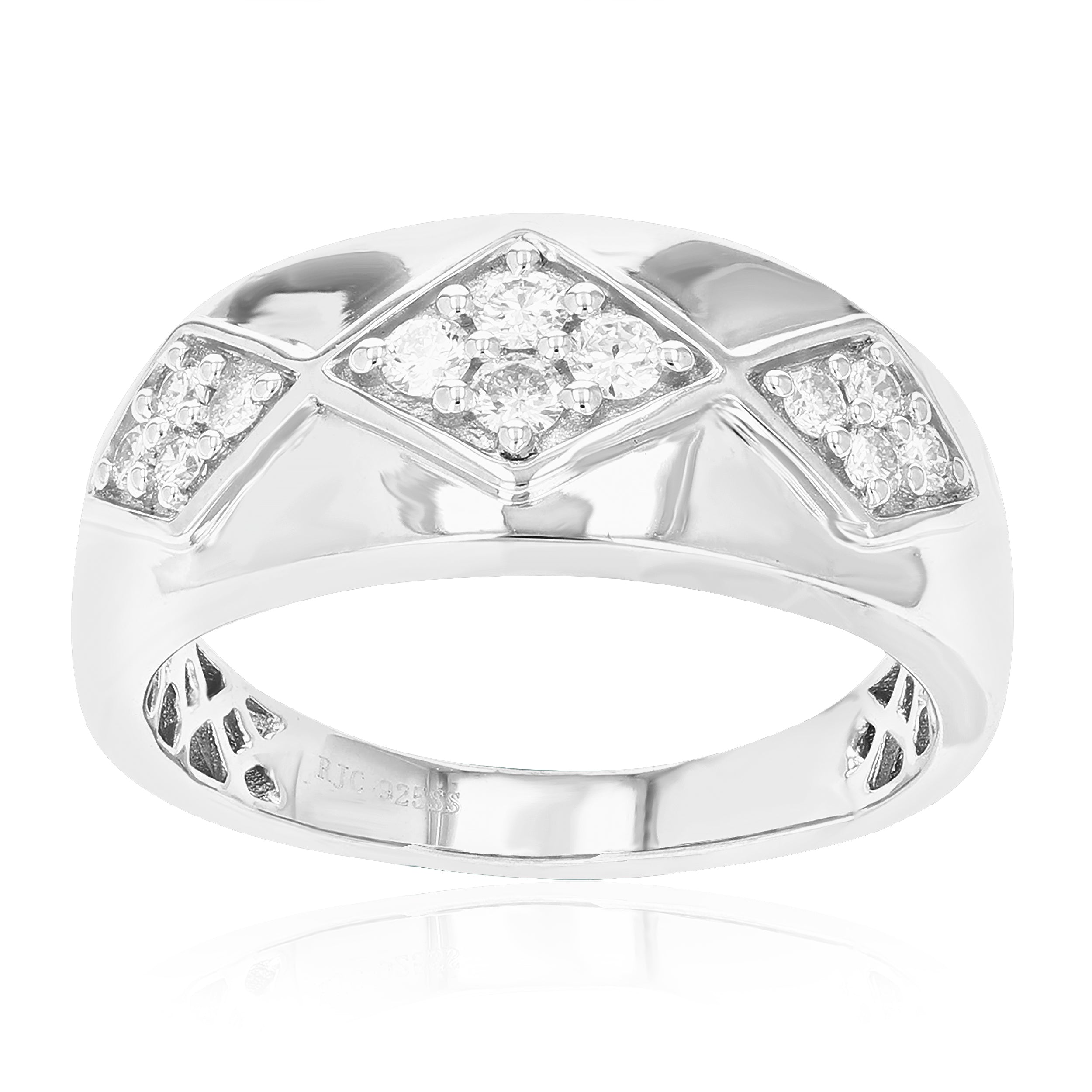 Three Cluster Diamond Wedding Band