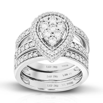 Multi Row Pear Diamond Bridal Set