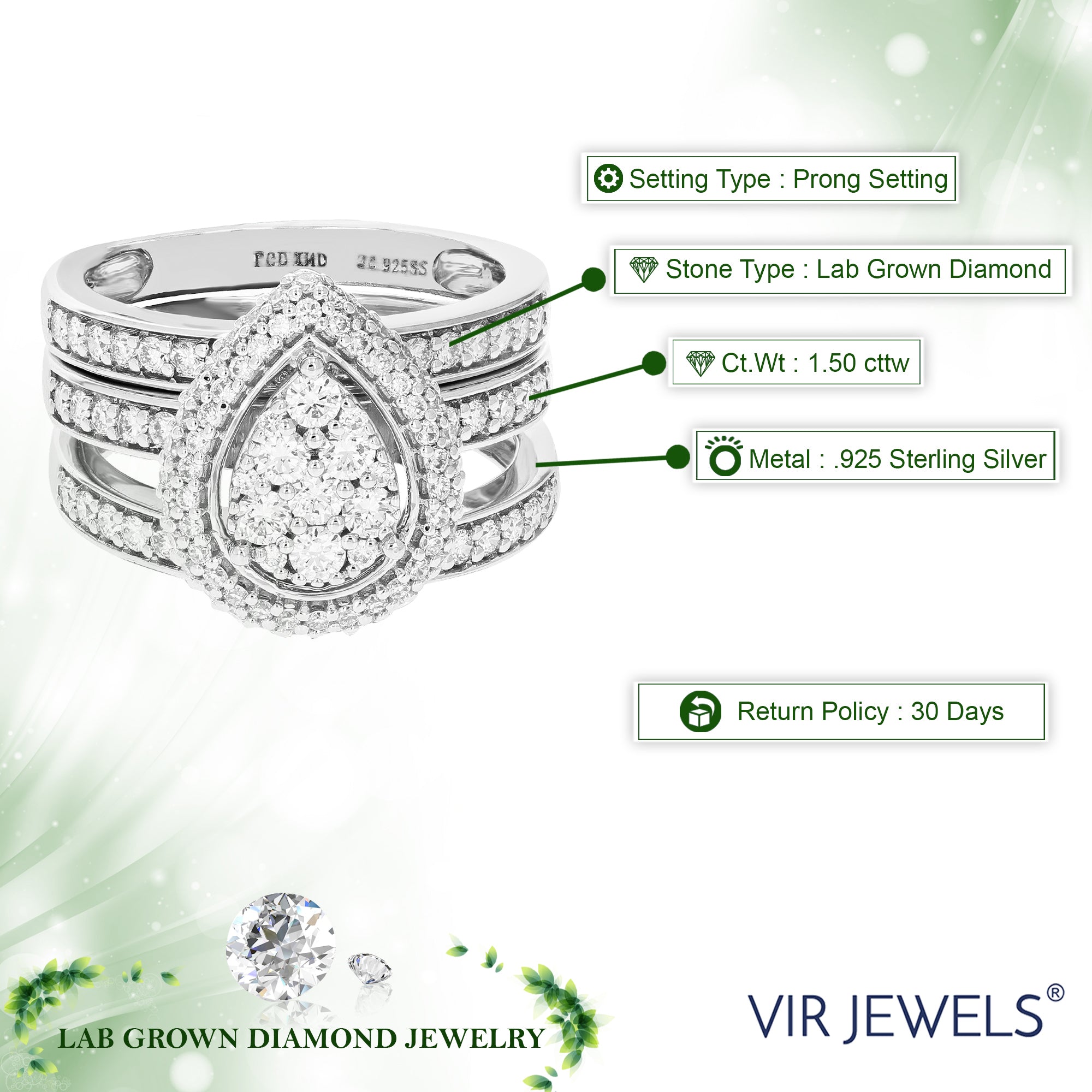 Multi Row Pear Diamond Bridal Set