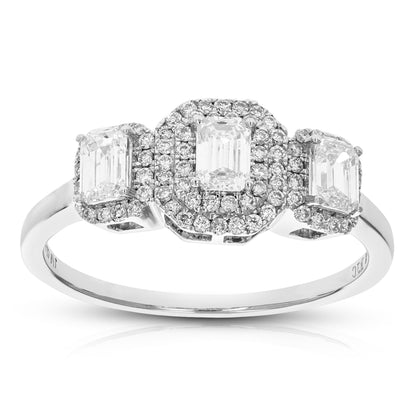 Emerald Cut 3 Stone Engagement Ring