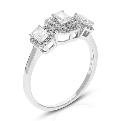 Emerald Cut 3 Stone Engagement Ring