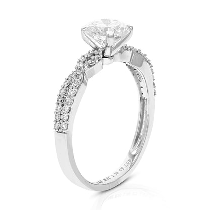 1.30 cttw Wedding Engagement Ring for Women, Round Lab Grown Engagement Ring in 14K White Gold, Prong Set