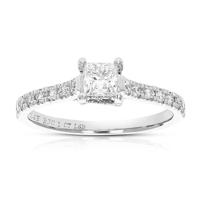 1 cttw Wedding Engagement Ring for Women, Round Lab Grown Diamond Ring in 14K White Gold, Prong Setting