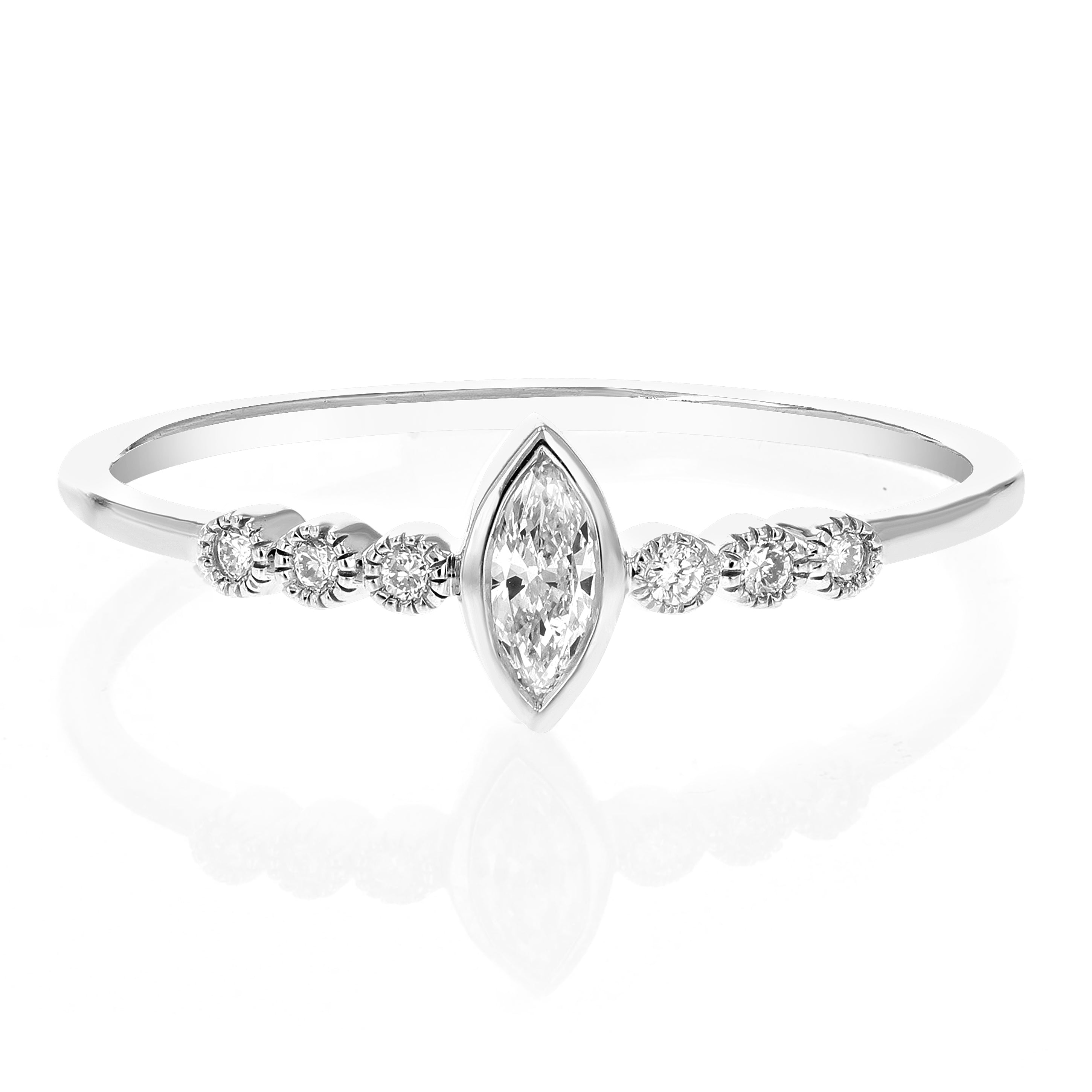 Marquise Milgrain Lab Diamond Ring