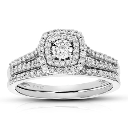 Cushion Halo Diamond Bridal Set