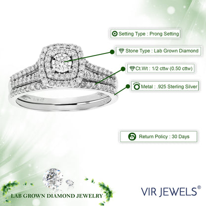 Cushion Halo Diamond Bridal Set