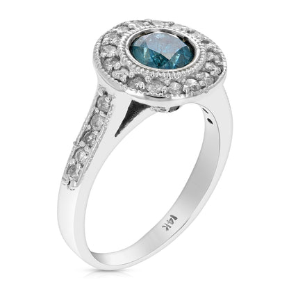 Blue Halo Diamond Engagement Ring