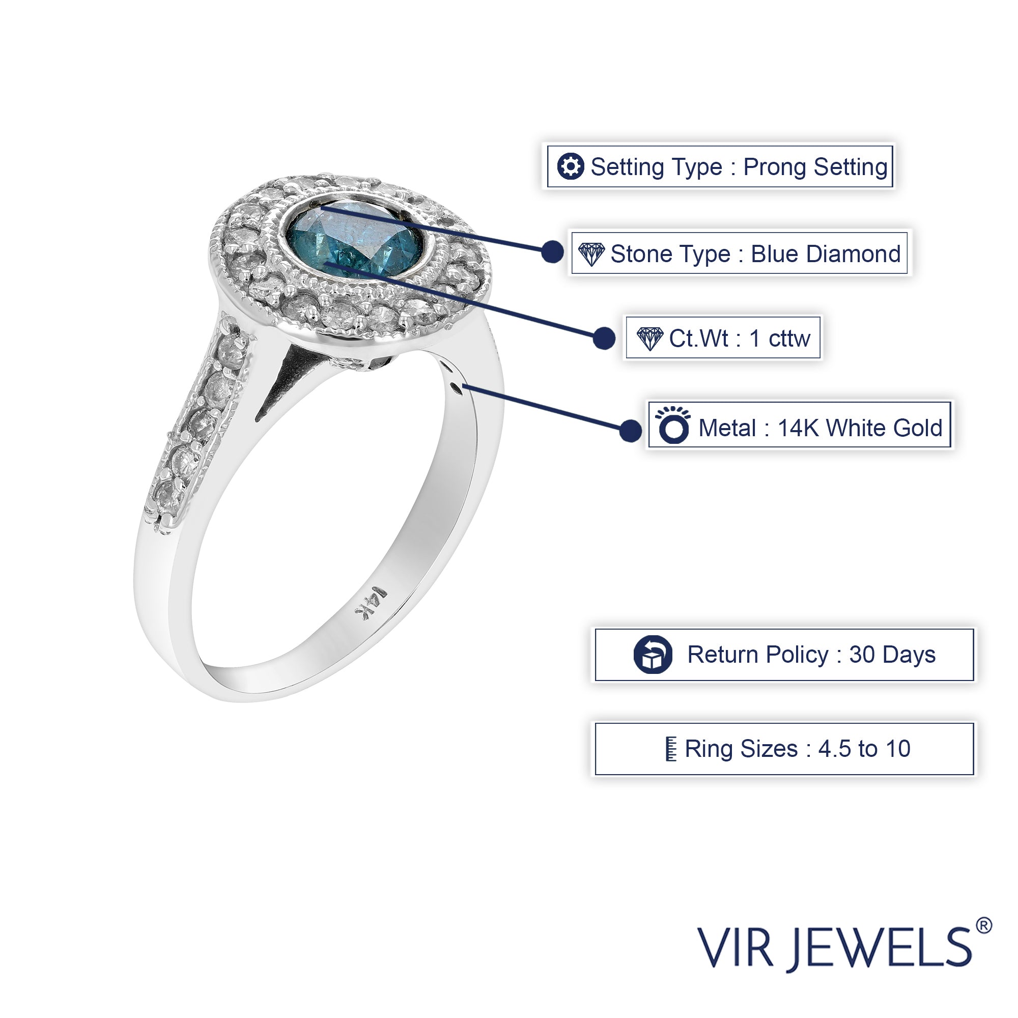 Blue Halo Diamond Engagement Ring